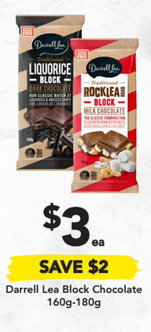 Drakes Darrell Lea Block Chocolate 160g-180g offer