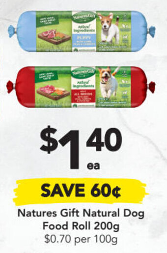 Drakes Natures Gift Natural Dog Food Roll 200g offer