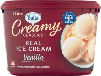 Coles Bulla Creamy Classics 2 Litre or Cookie Sandwich 4 Pack offer