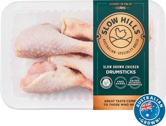 Coles Slow Hills Free Range RSPCA Approved Chicken Drumsticks offer