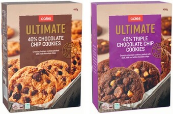 Coles Coles Ultimate 40% Chocolate Chip Original, Triple Choc or Salted Caramel Cookies 400g offer
