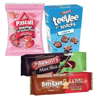Coles Pascall, Sour Patch Bag 160g-350g, Arnottu2019s Tim Tam, Mint Slice or Tee Vee Snack Chocolate Biscuits 160g-200g offer