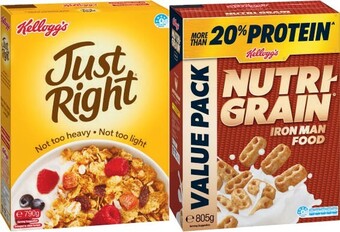 Coles Kelloggu2019s Nutri-Grain 805g, Crunchy Nut Corn Flakes 670g or Just Right Original 790g offer
