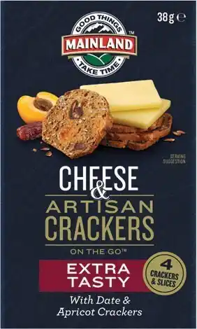 Coles Mainland On The Go Extra Tasty Cheese & Artisan Crackers With Date & Apricot Crackers 38g offer