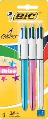 Coles Bic 4 Colour Shine Pen 3 Pack offer