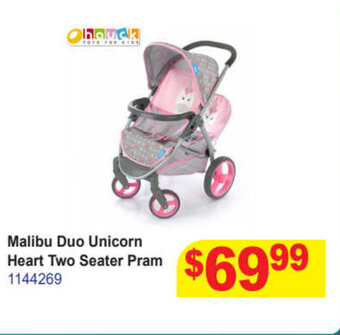 Malibu Duo Unicorn Heart Two Seater Pram