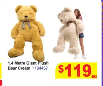 Mr Toys 1.4 Metre Giant Plush Bear Creme offer
