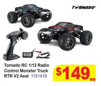 Mr Toys Tornado RC 1/12 Radio Control Monster Truck RTR V2 Asst offer