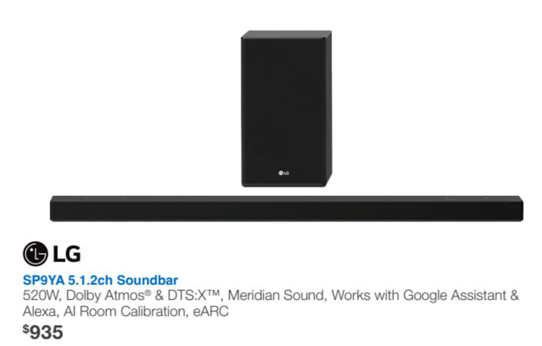 LG SP9YA 5.1.2ch Soundbar offer at Videopro