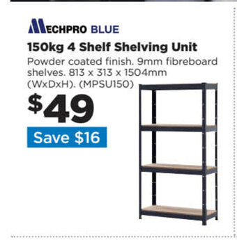 Repco Mechpro Blue 150kg 4 Shelf Shelving Unit 813x313x1504 mm offer