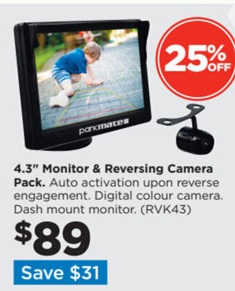 Repco Parkmate 4.3" Monitor & Reversing Camera Pack offer