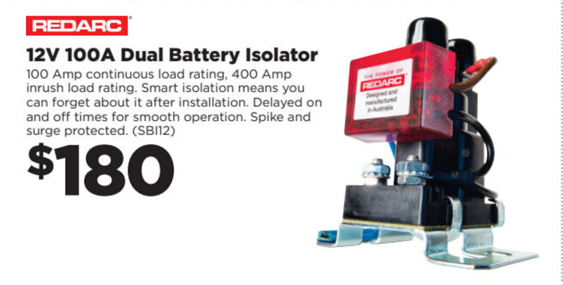 Redarc 12V 100A Dual Battery Isolator offer at Repco