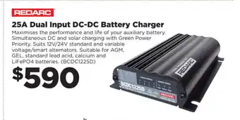 Redarc 25A Dual Input DC-DC Battery Charger