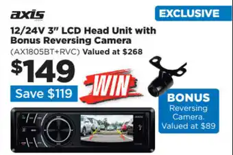 Axis 12/24V 3" LCD Head Unit with Bonus Reversing Camera