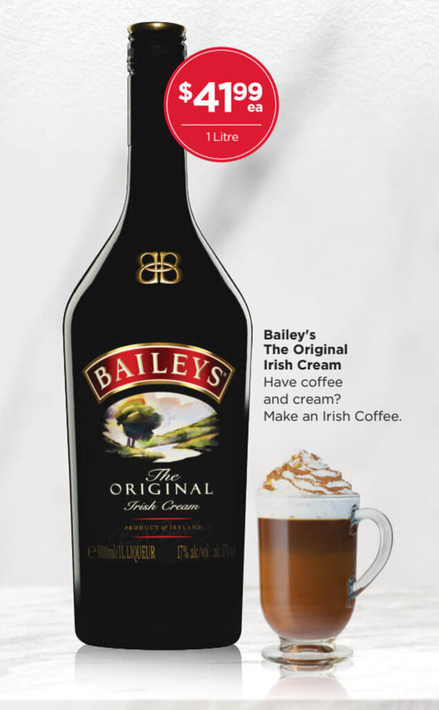 Bailey's The Original Irish Cream 1 Litre offer at Porters