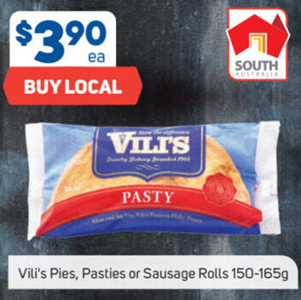 Foodland Vili's Pies, Pasties or Sausage Rolls 150-165g offer