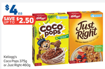 Kellogg's Coco Pops 375g or Just Right 460g