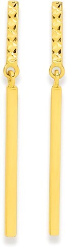 Prouds 9ct Gold Diamond-cut Double Bar Drop Stud Earrings offer