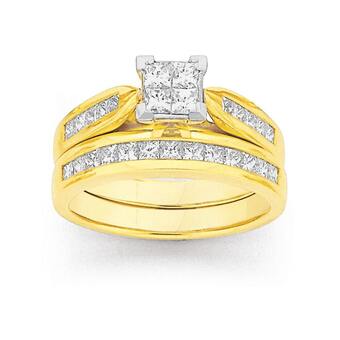 Prouds 18ct Gold Diamond Princess Cut Invisible Set Bridal Ring Set offer