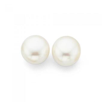 Prouds 9ct Gold 8-8.5mm Cultured Freshwater Pearl Button Stud Earrings offer
