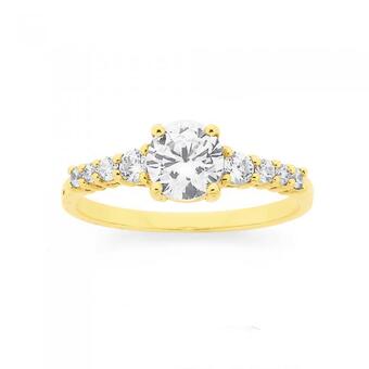 Prouds 9ct Gold Cubic Zirconia Solitare Shoulder Set Ring offer