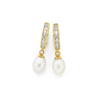 Prouds 9ct Gold Cultured Freshwater Pearl on a Cubic Zirconia Hoop Earrings offer