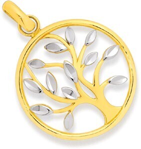 Prouds 9ct Gold Two Tone Tree of Life Circle Pendant offer