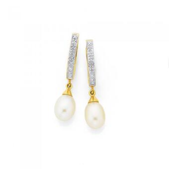 Prouds 9ct Gold Pearl & Diamond Huggie Earrings offer