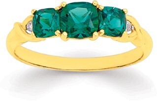 Prouds 9ct Gold Created Emerald & Diamond Ring offer