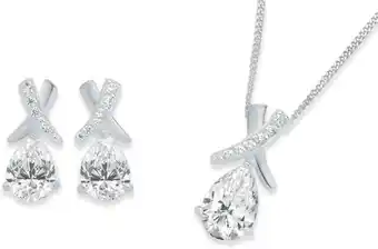 Prouds Sterling Silver Pear Cubic Zirconia Kiss Pendant & Earrings Set offer