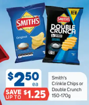 Foodland Smith's Crinkle Chips or Double Crunch 150-170g offer