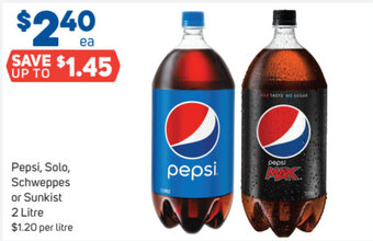 Foodland Pepsi, Solo, Schweppes or Sunkist 2 Litre offer
