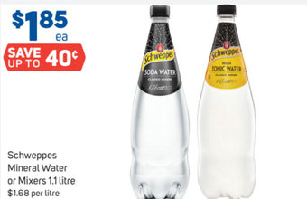 Foodland Schweppes Mineral Water or Mixers 1.1 Litre offer