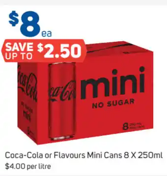 Foodland Coca-Cola or Flavours Mini Cans 8 x 250ml offer