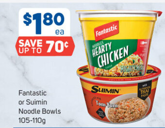 Foodland Fantastic or Suimin Noodle Bowls 105-110g offer
