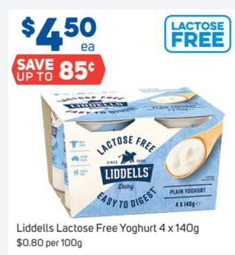 Foodland Liddells Lactose Free Yoghurt 4 x 140g offer