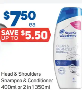 Foodland Head & Shoulders Shampoo & Conditioner 400ml or 2 in 1 350ml offer