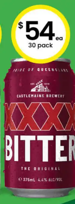 The Bottle O XXXX Bitter Block Cans 375 ml offer