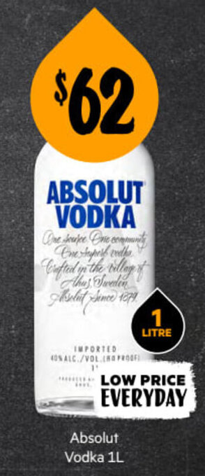 First Choice Liquor Absolut Vodka 1L offer