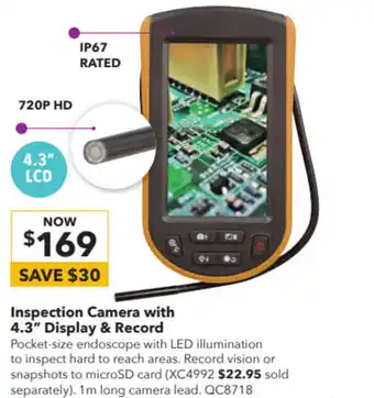 Jaycar Electronics Inspection Camera with 4.3" Display & Record offer