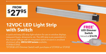 Jaycar Electronics 12VDC LED Light Strip with Switch offer
