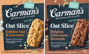 Coles Carman’s Aussie Oat Bar 180g or Oat Slices 175g offer