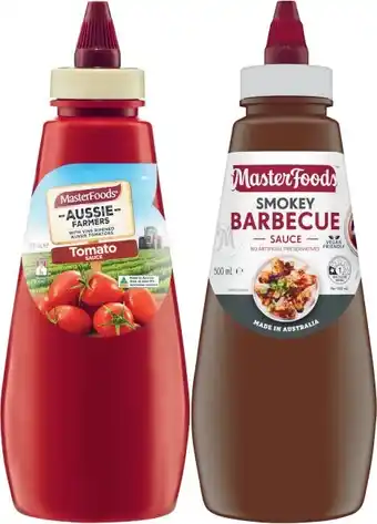 Coles MasterFoods Aust Grown Tomato or Smokey Barbecue Sauce 500mL offer