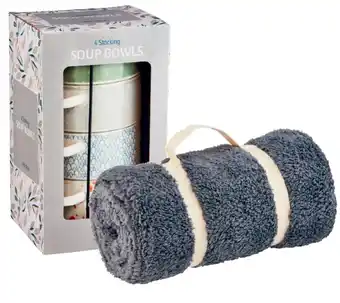 Coles Retreat Fleece Throw or 4 Stackable Soup Bowls with Stand offer