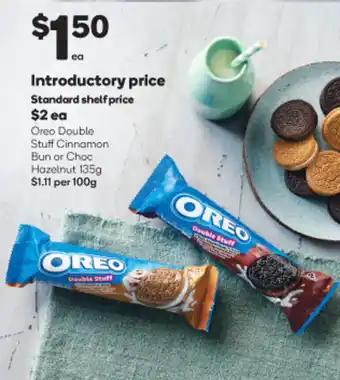 Woolworths Oreo Double Stuff Cinnamon Bun or Choc Hazelnut 135g offer
