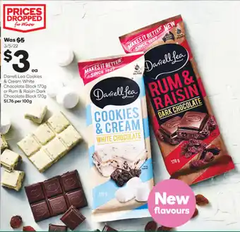 Darrell Lea Cookies & Cream White Chocolate Block 170g or Rum & Raisin Dark Chocolate Block 170g