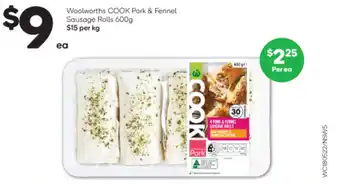 Woolworths COOK Pork & Fennel Sausage Rolls 600g offer