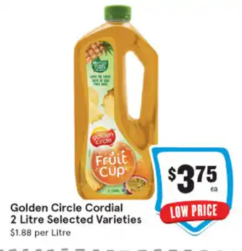 IGA Golden Circle Cordial 2 Litre Selected Varieties $1.88 per Litre offer