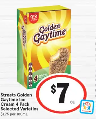 IGA Streets Golden Gaytime Ice Cream 4 Pack Selected Varieties $1.75 per 100mL offer