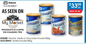 PharmaSave Ensure neutral, vanilla or chocolate powder 850g offer